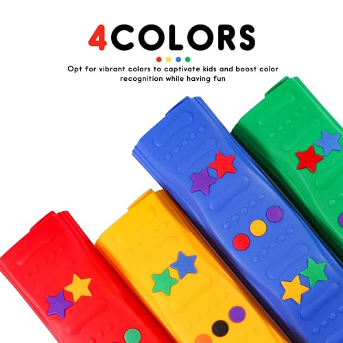 MOCUTEEN Kids Balance Beam Toddler Stepping Stones Max Load 220LBS 12 PCS Non-Slip Textured Surface & Rubber Pads Bottom Promote Agility Coordination Five Star Pattern - color: 8straight 4pier