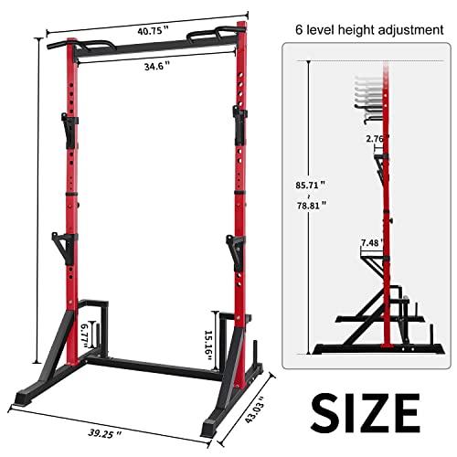 CANPA Multifunction Power Rack with Pull up Bar, Heavy Capacity and Adjustable Squat Stand Rack for Home Gym Equipment, Power Rack Cage - color: Red