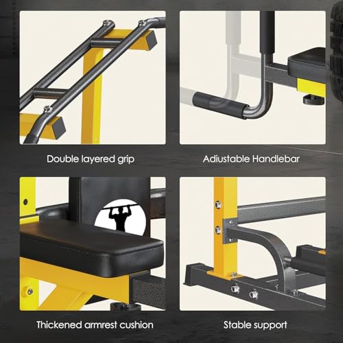 soges Power Tower Pull Up Bar Dip Station, All in One Free Standing Pull Up Bar for Home Gym with 7-Level Height Adjustable, Multi-Function Power Racks Strength Training Equipment, 330 lbs Capacity - color: Yellow