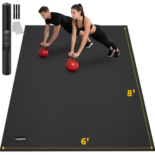 CAMBIVO Large Exercise Mat for Home Workout, 8'x6'/7'x5'/6'x4' (7 mm) Extra Thick Exercise Mat for Home Gym, Shoe-Friendly, Non-Slip Gym Mat for Jump Rope, Weights, Cardio, Fitness - color: 8'*6' Black