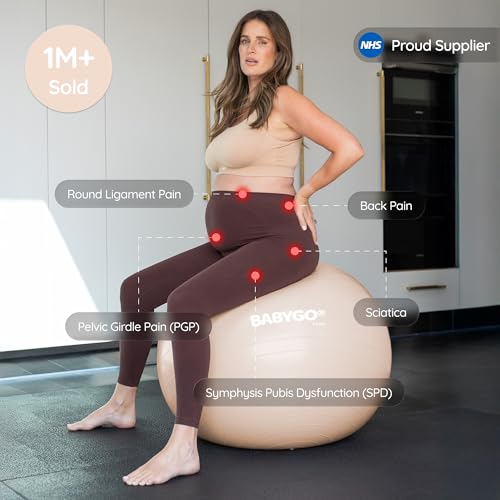 BABYGO Birthing Ball - Pregnancy Yoga Labor & Exercise Ball & Book Set Trimester Targeting, Maternity Physio, Birth & Recovery Plan Included Anti Burst Eco Friendly - color: Nude, size: 65cm - Electric