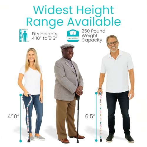 Vive Walking Cane for Women, Men, Elderly - Patented Offset Grip - Lightweight Adjustable Walking Aid with a Non-Slip Tip - Sturdy Balancing Mobility Aid for Seniors - color: White Butterfly