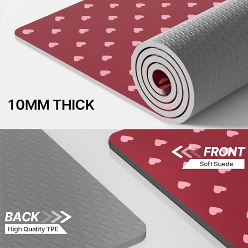 ILILI Yoga Mat 10mm Thick, Suede&TPE Exercise Mat, 76"L*28"W Extra Long, 0.4 Inches Soft and Comfortable, 193*70cm Fitness Mat with Strap, Portable for Yoga, Pilates, Floor Exercise, Home and Outdoor Use, Eco Friendly - color: Rose Pink