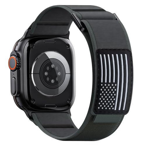 Trail Loop Nylon Band for Apple Watch Ultra 3/2/1 Series 11/10/9/8/7/6/SE/5/4/3/2/1 Men, Elastic Weave Stars-Stripes Flag Strap Compatible with iWatch 49mm 46mm 45mm 44mm 42mm - color: Charcoal black-USA Flag
