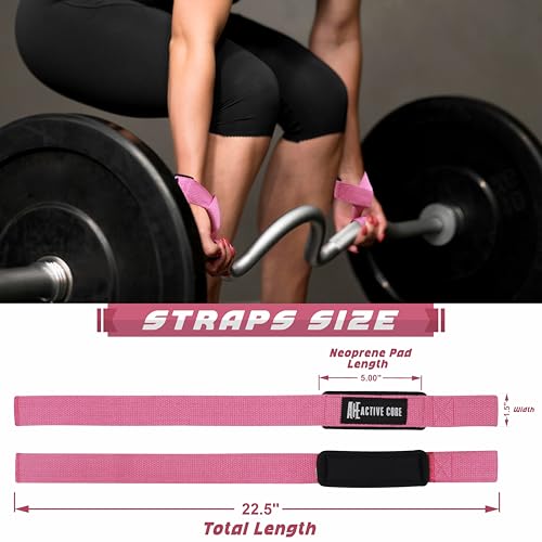 Lifting Wrist Straps for Weightlifting, Weight Lifting Straps Gym Strength Training, Neoprene Padded Wrist Support, Deadlift Straps for Men & Women, 22.5 Inch Cotton - color: Pink