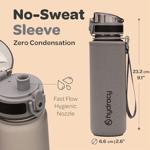 Hydracy Motivational Water Bottle with Time Marker & Fruit Infuser 17 oz | BPA-Free Tritan, Leakproof Flip-Top Lid,No-Sweat Sleeve,Carry Strap,Daily Intake Tracking for Gym,Sports,Outdoors - color: Silver Grey, size: 17 Ounces