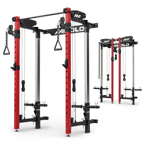 Mikolo Folding Squat Rack, Wall Mounted Power Rack with Cable Crossover Machine & LAT Pull Down, Functional Trainer with 5 Adjustable Function Modes, Home Gym Package - color: Red, size: WR00 SlimFold (Rack Only)