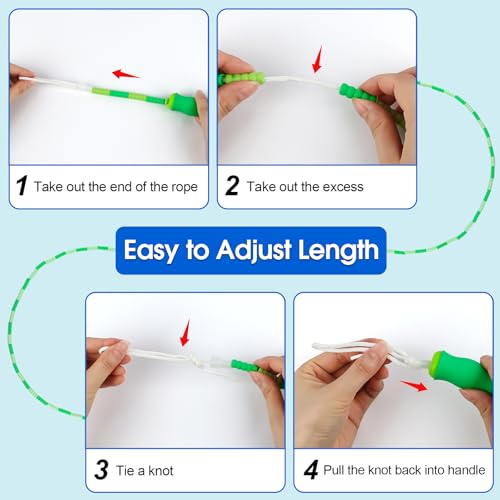 Jump Rope for Kids, 9 Ft Adjustable Jump Ropes for 4 5 6 7 8 10 12, Segmented Soft Beaded Jumping Rope Age 8-12, Tangle Free Skipping Rope for Women Man Fitness Weight Loss - color: Green, Pink, Blue