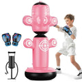 QPAU 360° Rotatable Punching Bag for Kids, Lager 64” Kids Punching Bag with Gloves, Hand Pump & 6 Targets, Bop Bag Inflatable Punching Toy, Karate Gifts for Boys, Girls - color: Pink