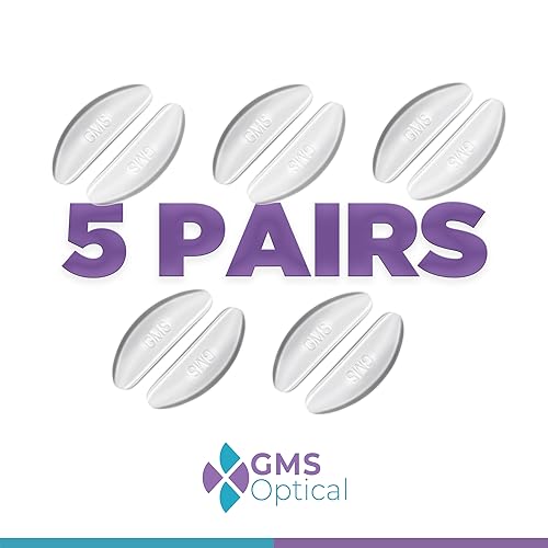 GMS Optical Adhesive Silicone Nose Pads for Glasses |1.3mm Ultra-Thin, 18mm Large | Non Slip Glasses Grips for, Sunglasses and Eyewear w/Super Sticky Backing, Eyeglass Accessories (5 Pairs, Clear) - color: Clear - 5 Pair