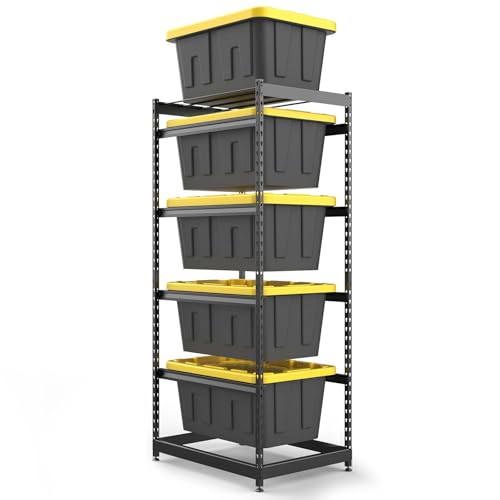 27 Gallon Tote Storage Rack, Heavy-Duty Storage Bin Rack Organizer, 5-Tier Standing Storage Bin Shelves, 250 lb Capacity, Maximize Space for Garage, Warehouse, Utility, 1-Pack (Totes Not Included) - size: 1 Pack