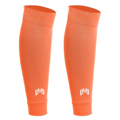 MediCaptain Pre Cut Soccer Sock Sleeves, Companion for Soccer Grip Socks, Securely Holds Shin Guards, Compression Leg Warmer - color: Orange