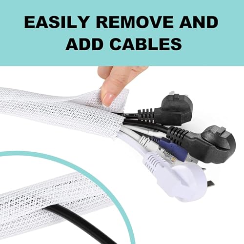 AGPTEK Cable Sleeve, 2Pack 5ft - 1.6 inch Cable Management Desk Cord Cover Organizer Wire Hider for Home Office Computer TV Wire Loom Tubing Pet Proof Cord Protector from Cat Dog Chewing, White - color: White, size: 1.6"-10ft