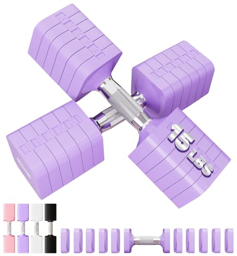 Adjustable Dumbbell Set for Women Men 7.5LB/10LB/15LB/20LB/25LB Pair | Stable Free Weight Hand Weights with Metal Handle for Home Gym Fitness Rehab Pilates Yoga Strength Training Equipments - color: Purple, size: 15LB SINGLE