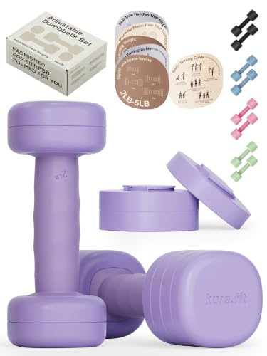 Adjustable Dumbbell Set｜2LB 3LB 4LB 5LB Light Hand Weights for Women｜One-Twist Weight Adjustment｜Non-Slip Curved Grip Handle｜Free Weights for Home Gym, Rehab, Pilates, Yoga, Strength Training - color: Lilac Purple
