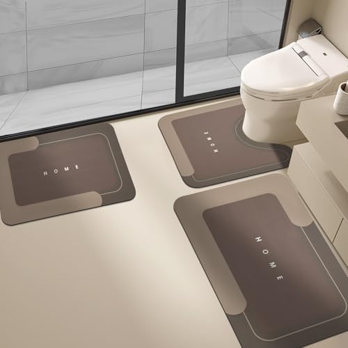 Housego Absorbent Bath Mat, Quick Dry Bath Rug, Non-Slip, 3PCS, Brown | 3PCS Absorbent Bath Mat Magic Rug Sets; Quick Drying Bath Mat Non-Slip Floor Rug Rubber Backed for Bathroom Kitchen Shower - color: Brown, size: 3 PCS