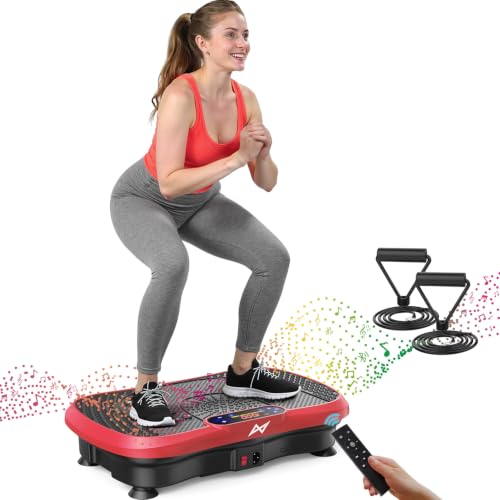 AXV Vibration Plate Fitness Platform Exercise Machine Vibrating Shaking Full Body Shaker Workout Vibrate Stand Shake Board Sport for Weight Loss Fat Burner for Gym Home Office - color: BT.PRO.RED