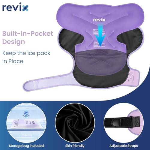 REVIX Shoulder Ice Pack Wrap & Brace for Rotator Cuff & Arm | Reusable Gel Shoulder Brace for Surgery Recovery, Rotator Cuff & Muscle Relief, for Men & Women, Purple - size: Medium, style: Purple, 1 Gel Pack+1 Shoulder Brace