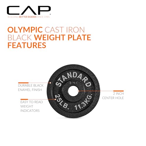 CAP Barbell 2-Inch Olympic Weight Plate | Multiple Options - size: 25 lb - Pair, style: Classic - Black