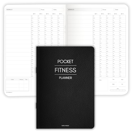 Pocket Fitness Planner A6 Gym Workout Logbook, Fitness Goals & Progress Tracker, Body Measurements & Personal Bests, Portable Exercise Planner with Gloss Water-Resistant Cover (Mono)