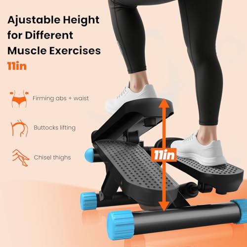 Sweetcrispy Mini Stair Steppers with Resistance Bands for Exercise at Home, Portable Exercise Twist Stepper Machine for Full Body Workout, 300LBS Capacity - color: Blue