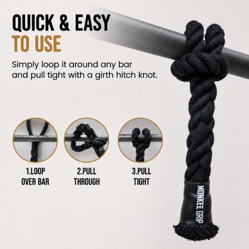 Rope Grips Cotton Black (Pair) Pull-up, Grip Strength, - color: Level 1: Black