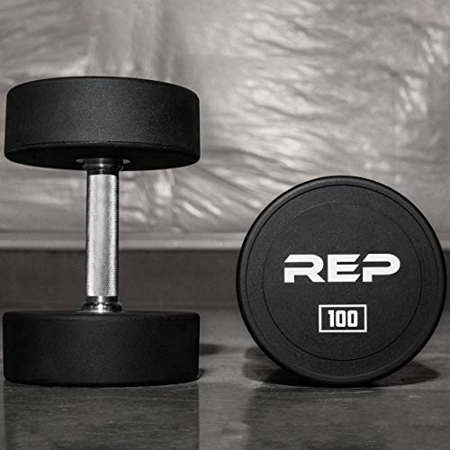 REP Fitness Urethane Coated Round Dumbbells, 5 to 100 lbs, Singles or Pairs, With or Without Rack, Steel Core, Rubber Encased, Chrome Handles, Professional Weights for Home Gym Strength Training - style: 5-100 lb set