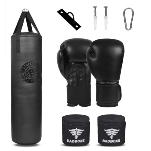 4Ft Punching Bag Set with 12oz Boxing Gloves and Hand Wrap | Premium Synthetic Boxing Punch Bag Flling Capacity 90LBS | Hanging Hook Includes | Available Unfilled