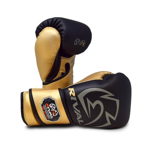 RIVAL Boxing RB100 Professional Bag Gloves, 6mm of D30 Padding, Handcrafted Microfiber, Innovative Wrist Lock 3 System - color: Black/Gold, size: Small