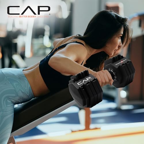 CAP ADJUSTABELL Adjustable Dumbbell Set, Premium Quick Select Adjustable Weights for Strength Training, Singles & Pairs, 12.5 LB, 25 LB & 55 LB, Round & Hex Dumbbells, Multiple Grip Handle Options - size: 55 lb - Black Handle, style: Single
