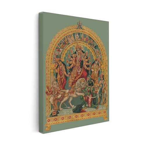 Monem Art Shri Shri Durga Canvas - Retro Goddess Durga Print - Hinduism Art - Mythology Art - Gift for Men & Women - Wall Decor for Living Room, Bedroom or Office - Available in 8x10 to 30x40 - color: Style-02