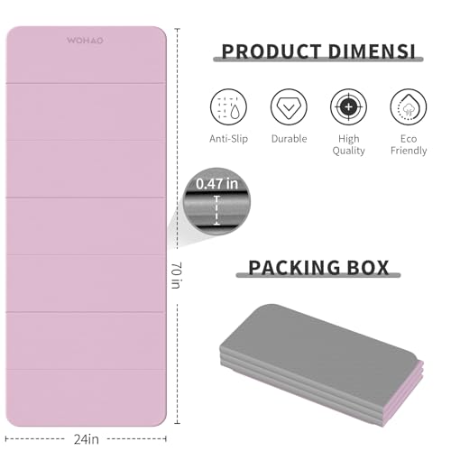 7-Fold Yoga Mat 70"x24" - 1/2 Inch Thick | Folding Exercise Mat, Compact Non-Slip TPE Mat, For Travel, Storage, Yoga & Home Gym, Lightweight & Portable - color: Taro Purple + Warm Gray