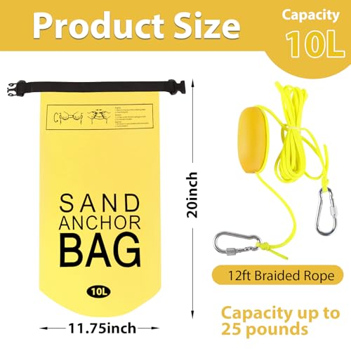 Phoncoo Sand Anchor Bag, 2 in 1 Jet Ski Anchor Kit for Float with Adjustable Buoy, Waterproof Dry Bag for Jetski, Kayak, Boat, Water Sports - color: Yellow-2pack-10L