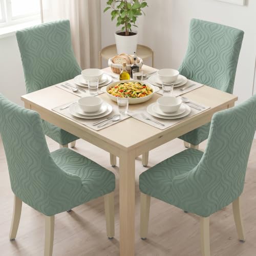 Wingback Dining Chair Covers Stretch Wing Back Side Chair Slipcover Accent Chair Cover Slipcover with Arm Chair Protector Cover for Dining Living Room (Matcha Green, 4PCS) - color: Peach- Matcha Green, size: 4 PCS