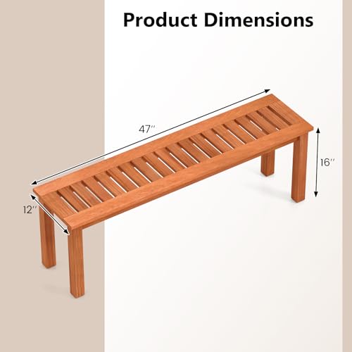Tangkula 47 Inch Patio Wood Bench, 2-Person Backless Bench w/Slatted Seat, Indoor Outdoor Dining Bench for Backyard, Poolside, Entryway, Porch - size: 47"