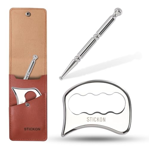 STICKON 2 in 1 Stainless Steel Gua Sha, Acupressure Pen, Physical Therapy Tools, Massage Scraper, IASTM Tools, Trigger Point Massage Tool Relief Pain Tools for Full Body(STICKON-60) - style: STICKON-60 Shape