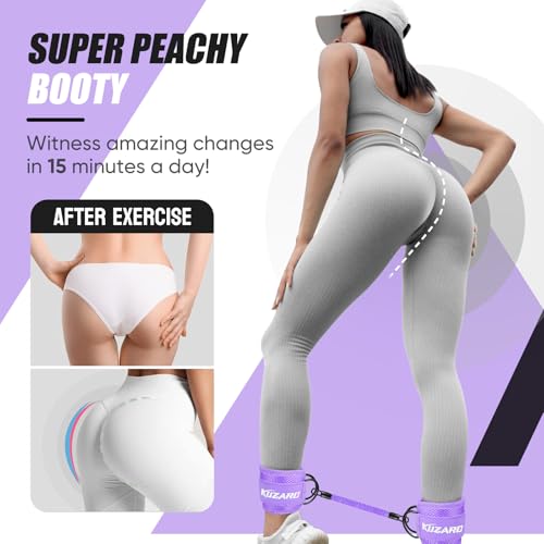 KUZARO Ankle Resistance Bands with Cuffs, Ankle Weights Bands for Working Out, Women Leg and Glutes Workout Equipment, Exercise Bands for Kickbacks, Butt and Booty Trainer, Home Gym Fitness Equipment - color: Purple