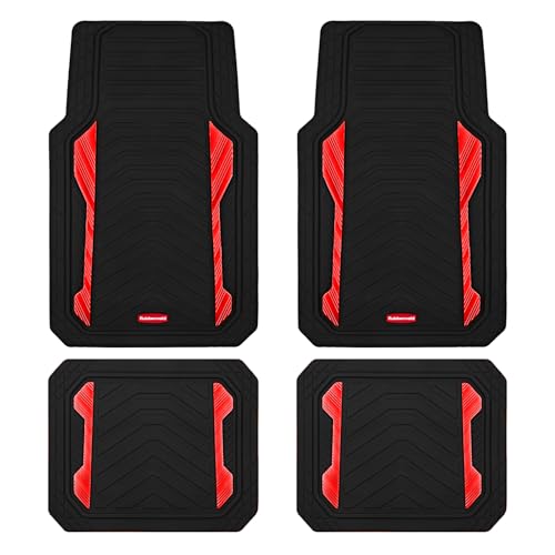 Rubbermaid Car Floor Mat, Heavy Duty All-Weather Car Mats Full Set with Dual-Tone Red Aluminum Inserts – Universal Fit, Anti-Slip Backing, Trim-to-Fit for Most SUV, Sedan, Van - color: Red