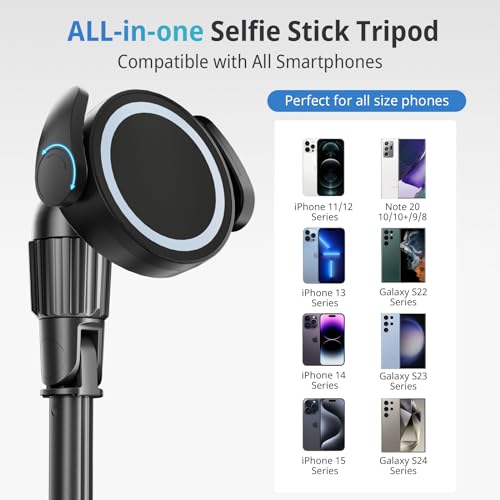 UBeesize 62'' Magnetic Selfie Stick Phone Tripod with Wireless Remote, Extendable Cell Phone Tripod Stand, Compatible with MagSafe, Cellphone Tripod for iPhone 17 16 15 14 13 12 and Android Phones - color: Black, size: 62-in