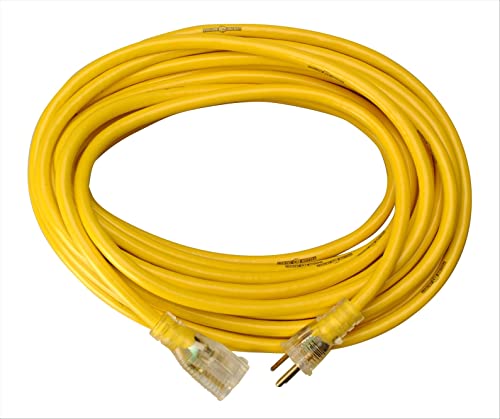 Southwire Yellow Jacket Heavy Duty Extension Cord - Reliable Outdoor Power for Tools & Equipment - Lighted End with Weather Resistant SJTW Jacket - 25 Foot - size: 25 ft