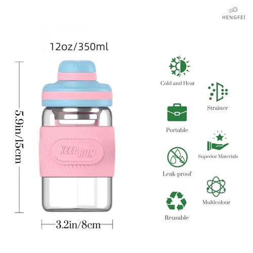 Glass Shaker Bottle 12oz for Protein Mixes, Borosilicate Glass Shaker with Strainer and Silicone Sleeve (Blue-Salmon) - color: Blue-Salmon,12oz