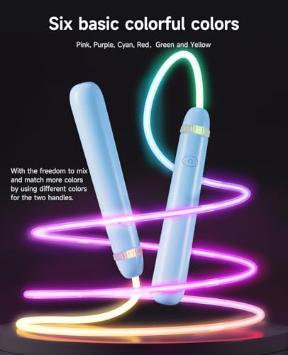 LED Jump Rope for Kids, Glow in The Dark Fun Fitness Gift | Rechargeable, 180-day battery, 9.2ft for ages 6+, colorful LED modes, birthday gift, outdoor fun - color: Blue