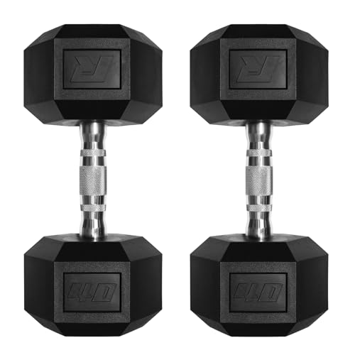 Ritfit 5-650 LBS PVC Encased Hex Dumbbell Sets with Optional Rack for Home Gym, Hand weight with Chrome Handle for Strength Training,Workouts - style: 2X40LBS