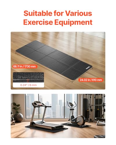 VEVOR Treadmill Mat for Carpet Floor, Exercise Equipment Mat for Treadmills, Stationary & Recumbent Bikes, High Density PVC Floor Protector Gym Mats, Waterproof and Non-Slip for Home Gym - size: 24"x 68"x 0.24"