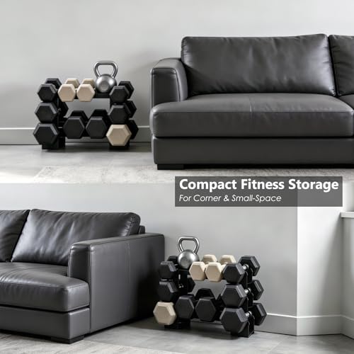 Small Dumbbell Rack Stand Only - Iron Weight Stand Holder Storage for Dumbbells Kettlebells- Weight Rack for Home Gym Corner - color: with Rubber covers