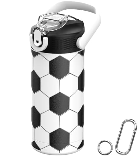 MYFOREST 14oz/400ml Insulated Kids Water Bottle, Odor-free Liner, 3D Touch | No Plastic Taste, Surgical Steel - No Chemical Leaching, Name Spot, Soft Sipper, Gift for Sports Fan, Soccer - color: Soccer