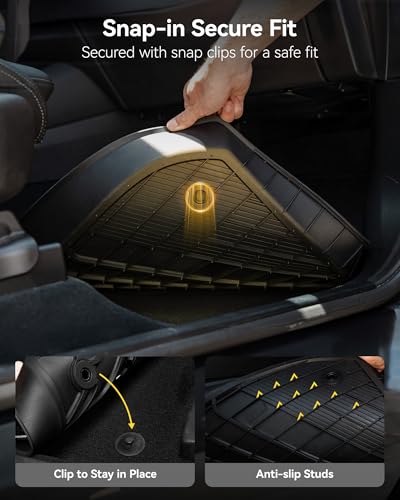 3W Floor Mats for Ford F-150 2015-2025 2026 & F150 Lightning 2022-2025 SuperCrew (w/o Fold Flat Storage), TPE All Weather Custom Fit, Front & Rear 3PCS | Heavy Duty, Easy Clean - Black