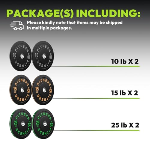 HANDBODE 2-Inch Weight Plates High Bounce, Olympic Bumper Plate Set 45/100/160/190/260/300lb, Colored Weight Plates Set for Home Gym, Barbell Weights Rubber Strength Training Plate for Weight Lifting - size: 100 lb Set (Pair of 10, 15, 25 lb), style: Stri
