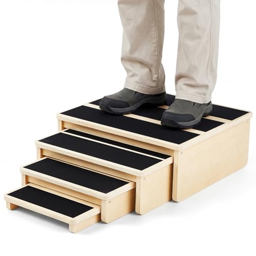 Sintuff Wooden Nesting Exercise Step Platform, Non-slip Wooden Step Stools, Heavy Duty Workout Steps for Balance & Stability Training, 330 Lbs Weight Capacity - color: Nested