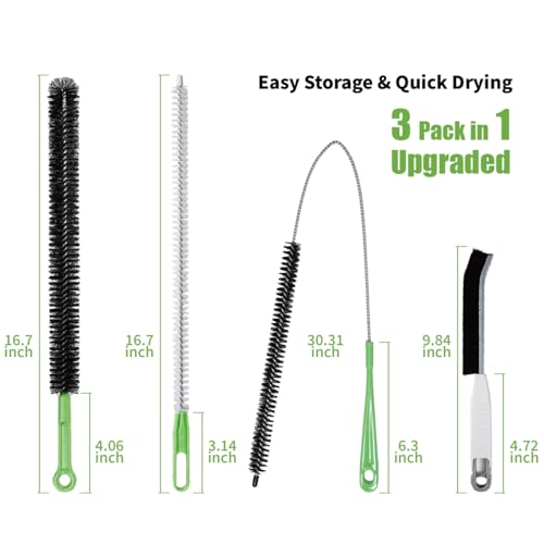 4pcs Flexible Cleaning Brush Set for Dryer Vents, Fridge Coils, HVAC Systems & Tight Spaces – Multi-Use Lint and Dust Remover with Crevice Brush and Detailing Tools
